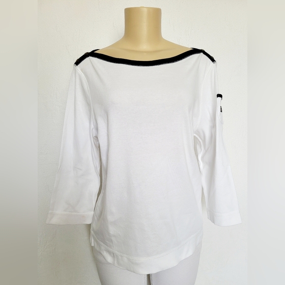 Lauren Ralph Lauren Womens Organic 100%Cotton 3/4 Sleeves Top White/Navy XL - Picture 5 of 16